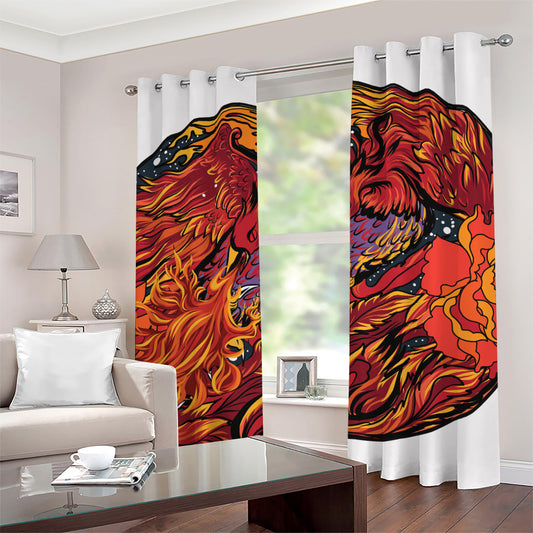Japanese Phoenix Print Grommet Curtains