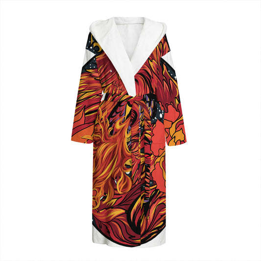Japanese Phoenix Print Hooded Bathrobe