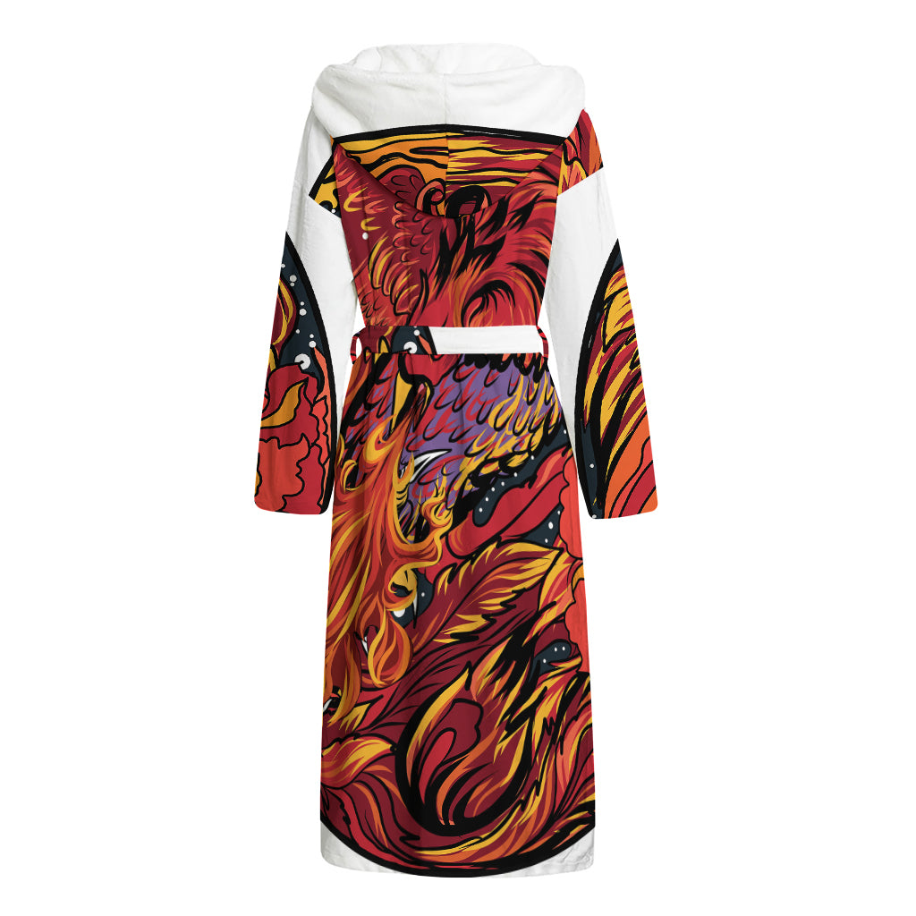 Japanese Phoenix Print Hooded Bathrobe
