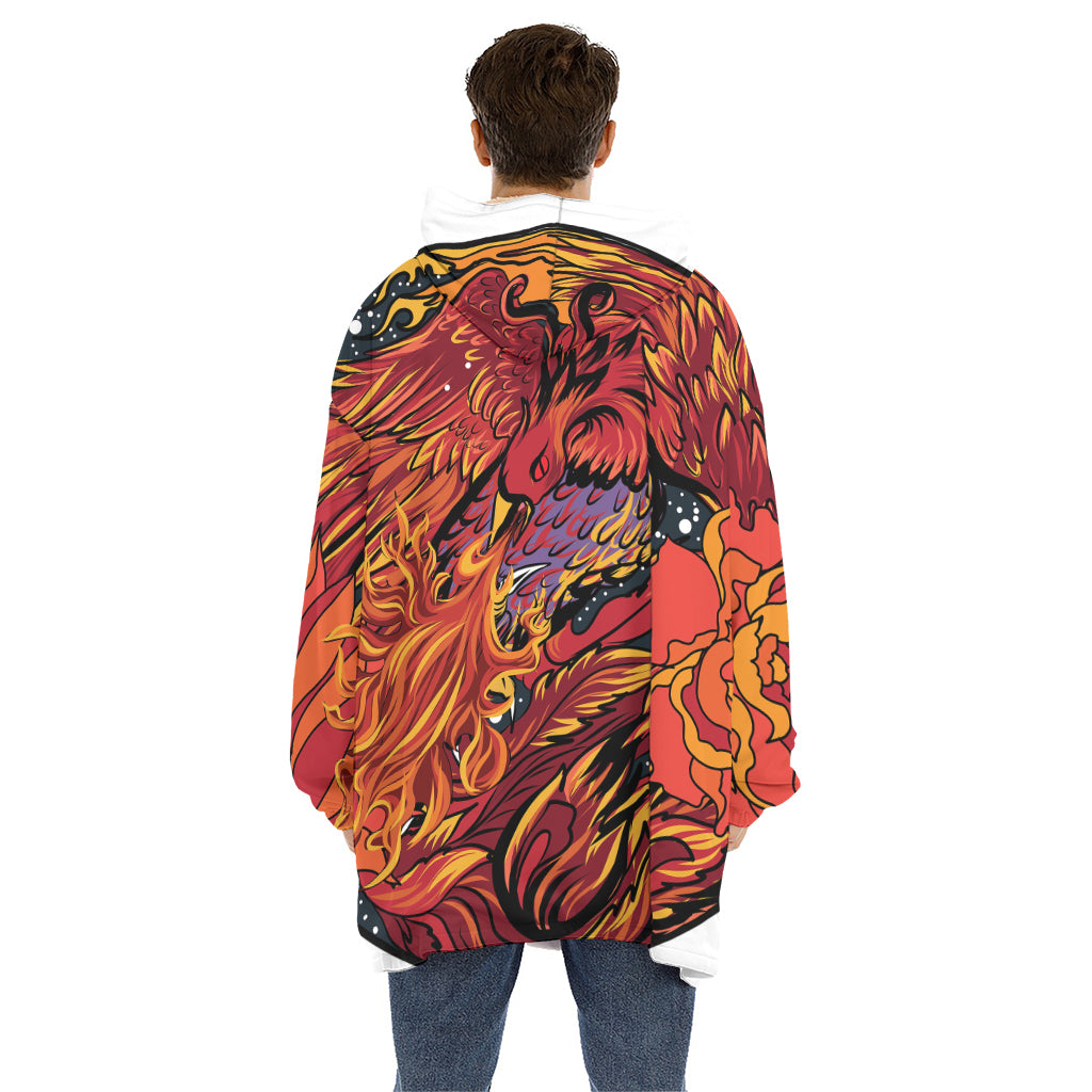 Japanese Phoenix Print Hoodie Blanket