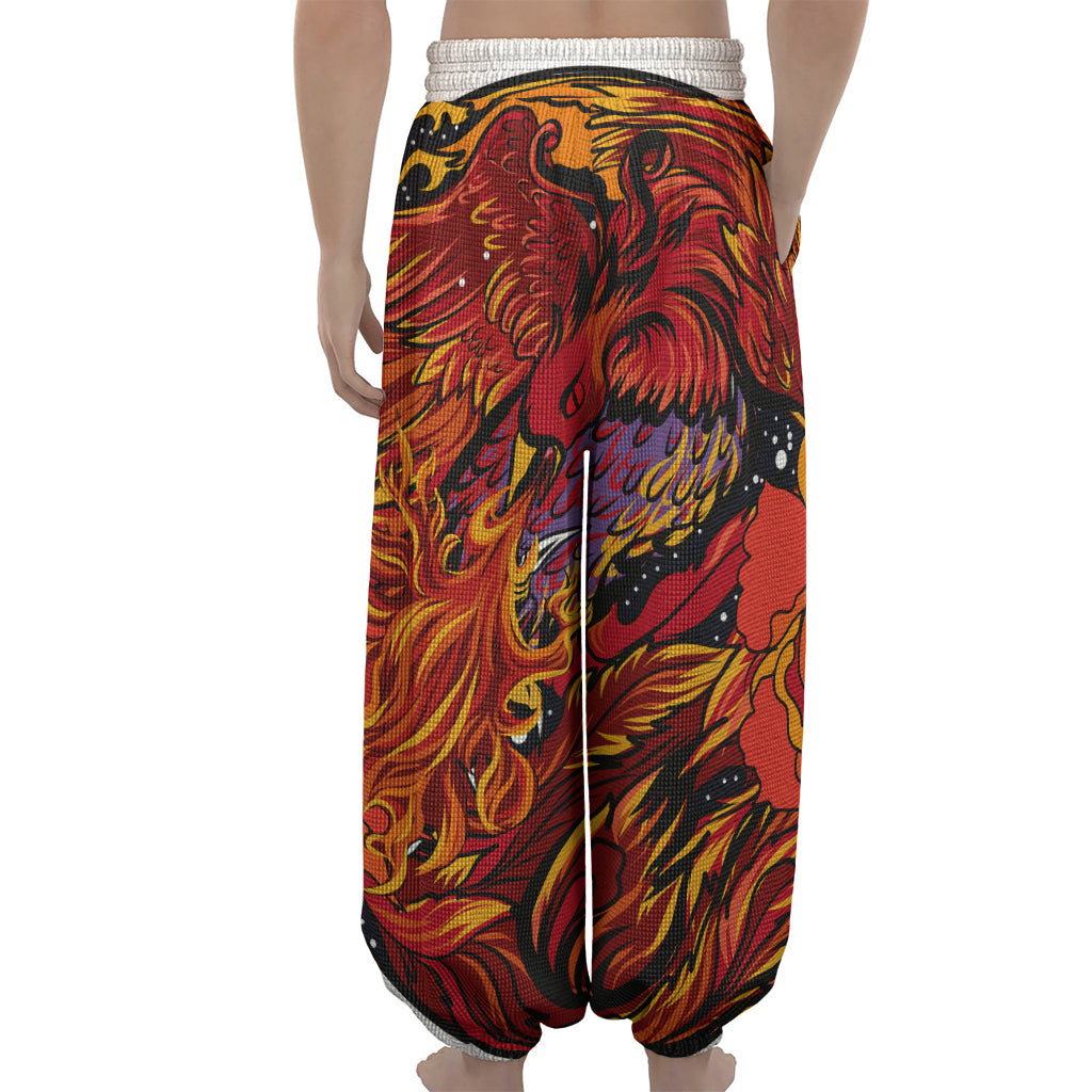 Japanese Phoenix Print Lantern Pants