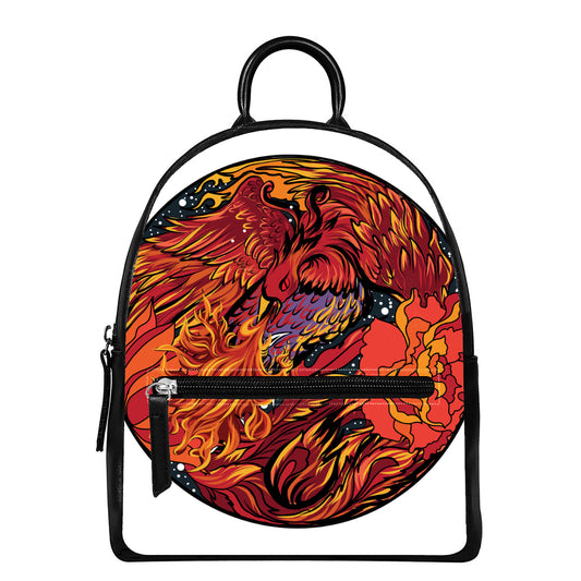 Japanese Phoenix Print Leather Backpack