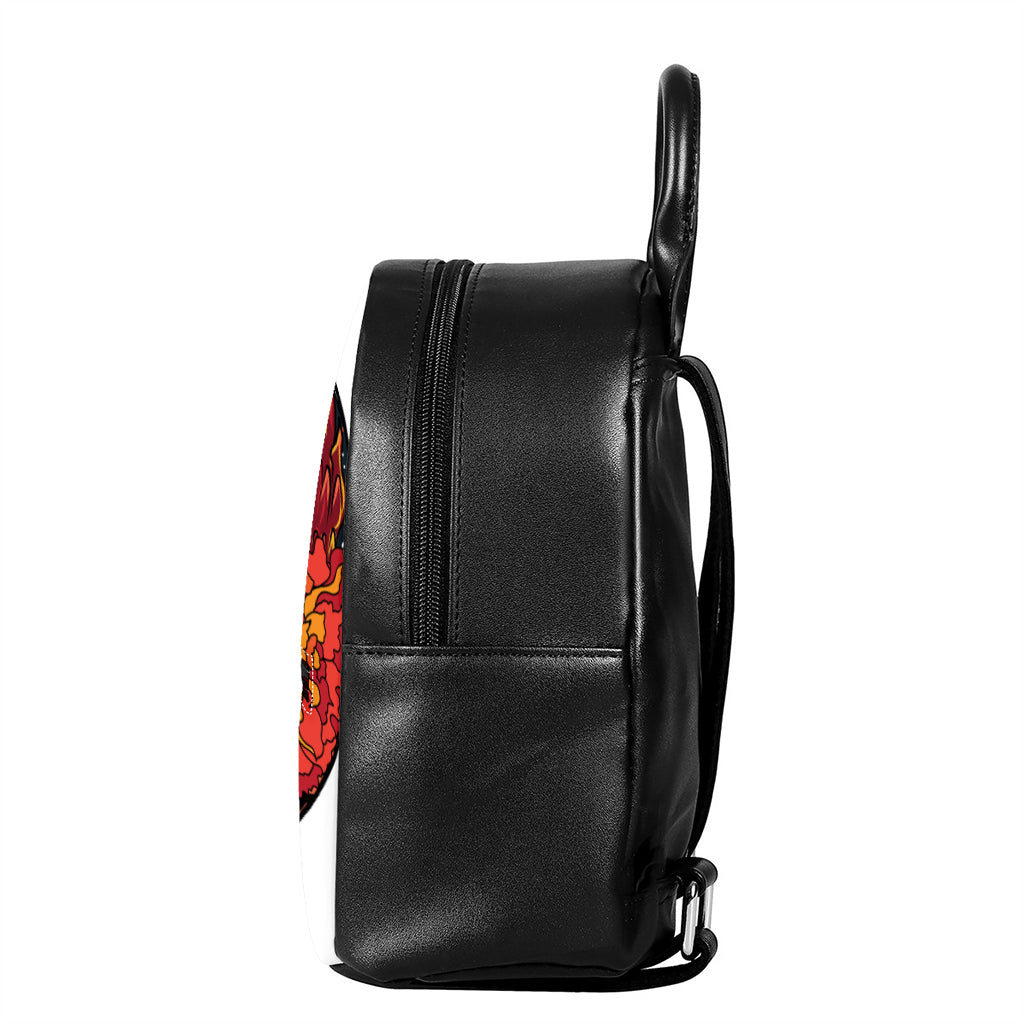Japanese Phoenix Print Leather Backpack
