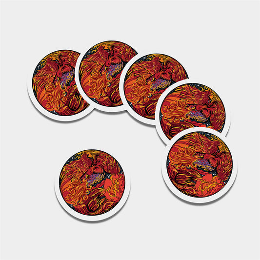 Japanese Phoenix Print Leather Coaster Set