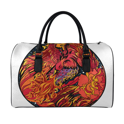 Japanese Phoenix Print Leather Duffle Bag