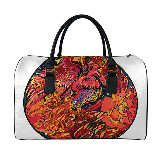 Japanese Phoenix Print Leather Duffle Bag