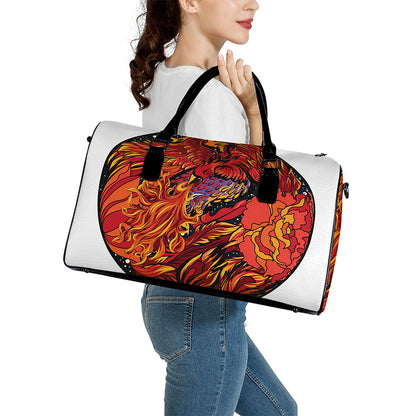 Japanese Phoenix Print Leather Duffle Bag