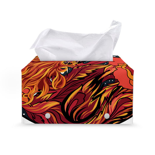 Japanese Phoenix Print Leather Tissue Box Cover