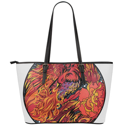 Japanese Phoenix Print Leather Tote Bag