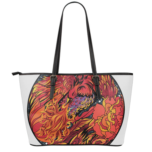 Japanese Phoenix Print Leather Tote Bag