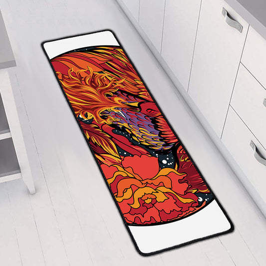 Japanese Phoenix Print Long Kitchen Mat