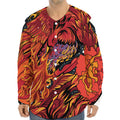 Japanese Phoenix Print Long Sleeve Baseball Jersey