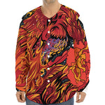 Japanese Phoenix Print Long Sleeve Baseball Jersey
