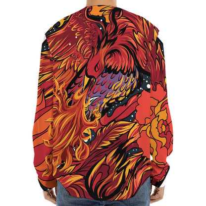 Japanese Phoenix Print Long Sleeve Baseball Jersey