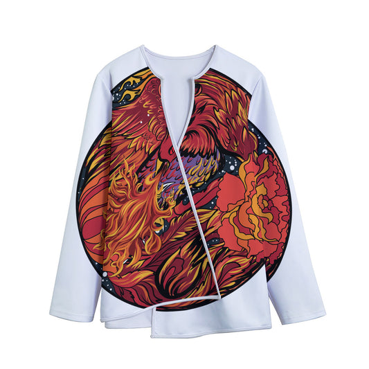 Japanese Phoenix Print Long Sleeve Short Coat