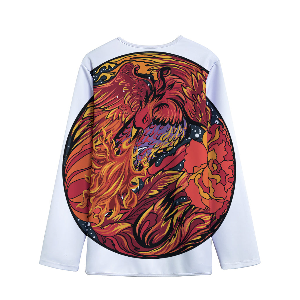 Japanese Phoenix Print Long Sleeve Short Coat
