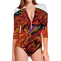 Japanese Phoenix Print Long Sleeve Swimsuit