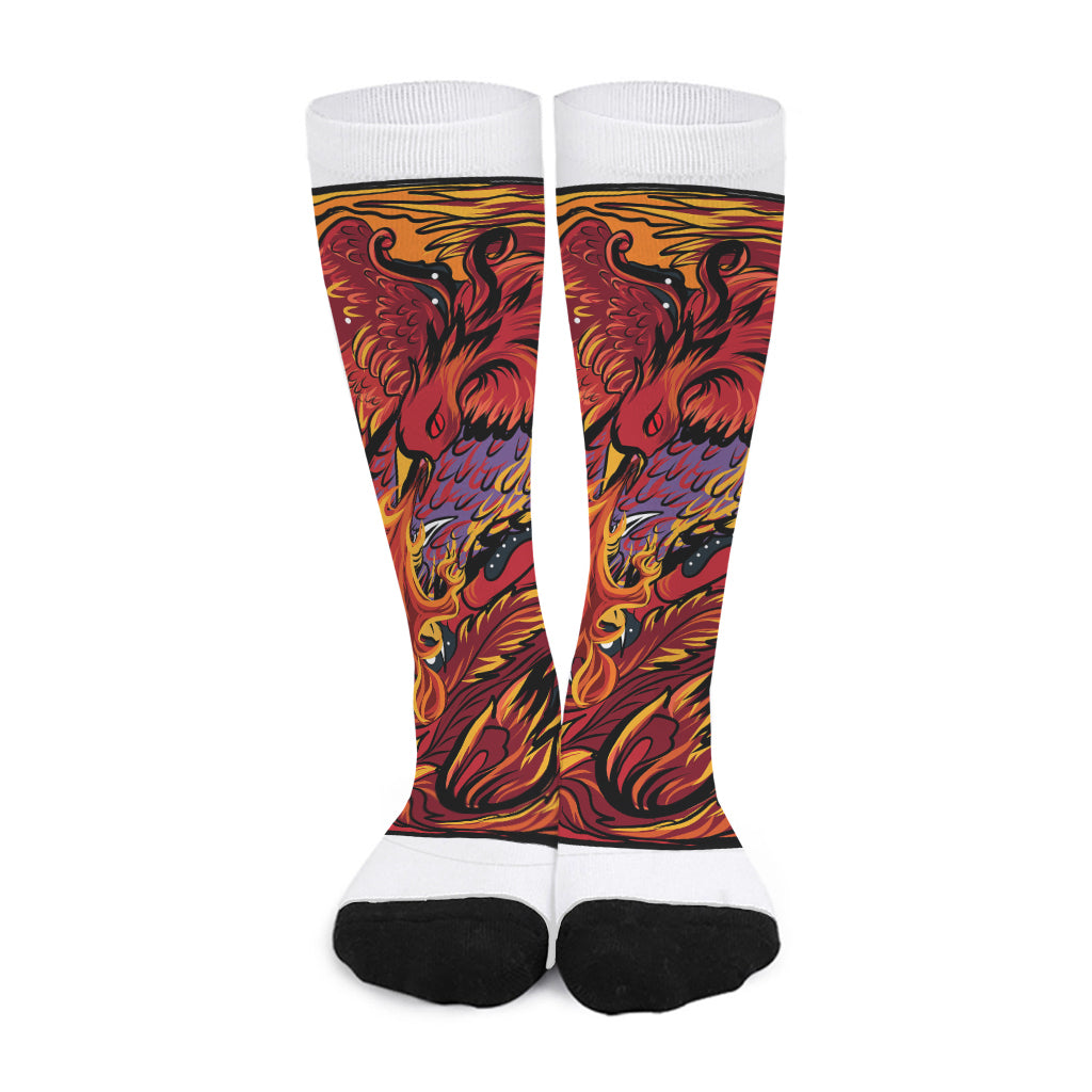 Japanese Phoenix Print Long Socks