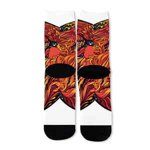 Japanese Phoenix Print Long Socks