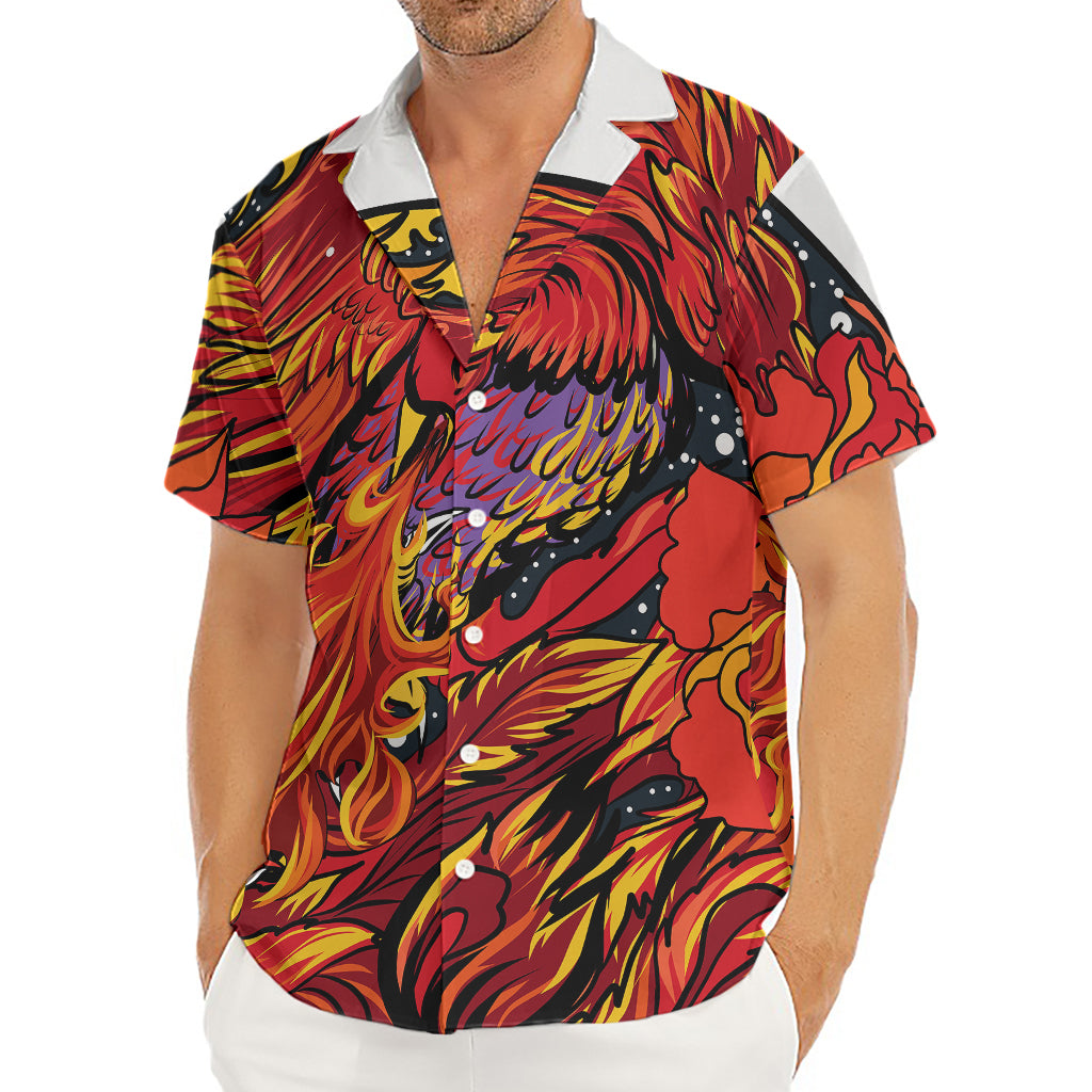 Japanese Phoenix Print Men's Deep V-Neck Shirt