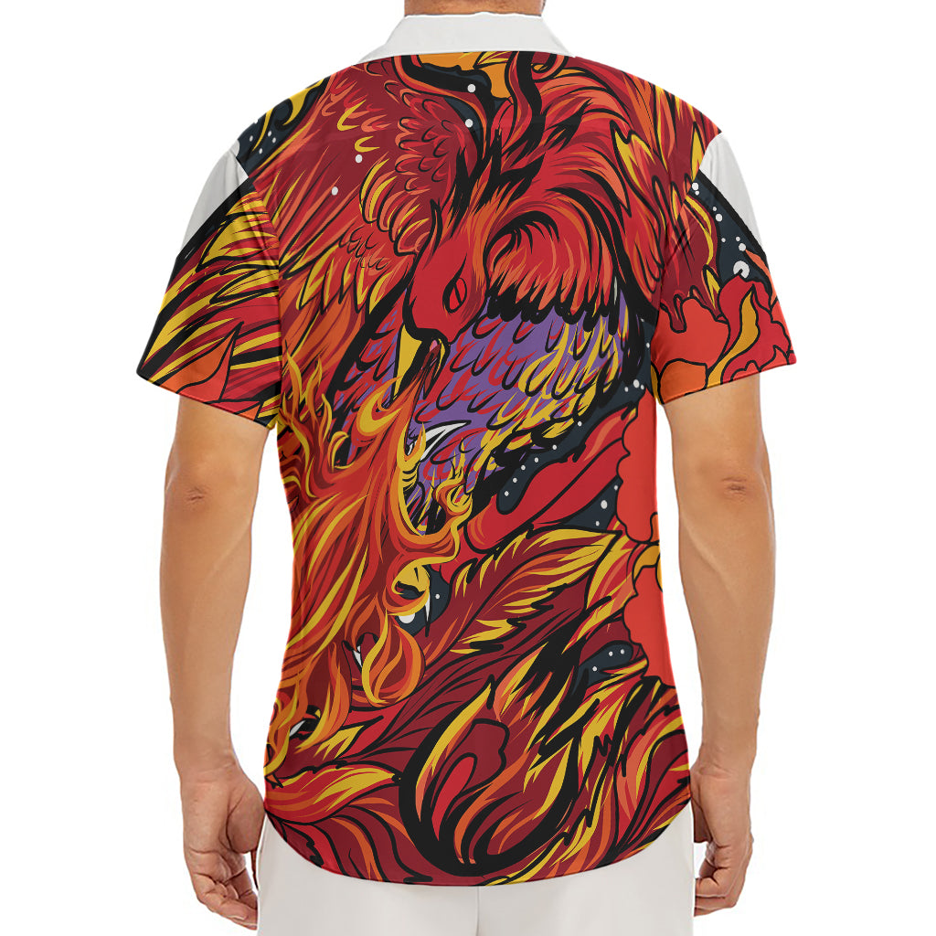 Japanese Phoenix Print Men's Deep V-Neck Shirt