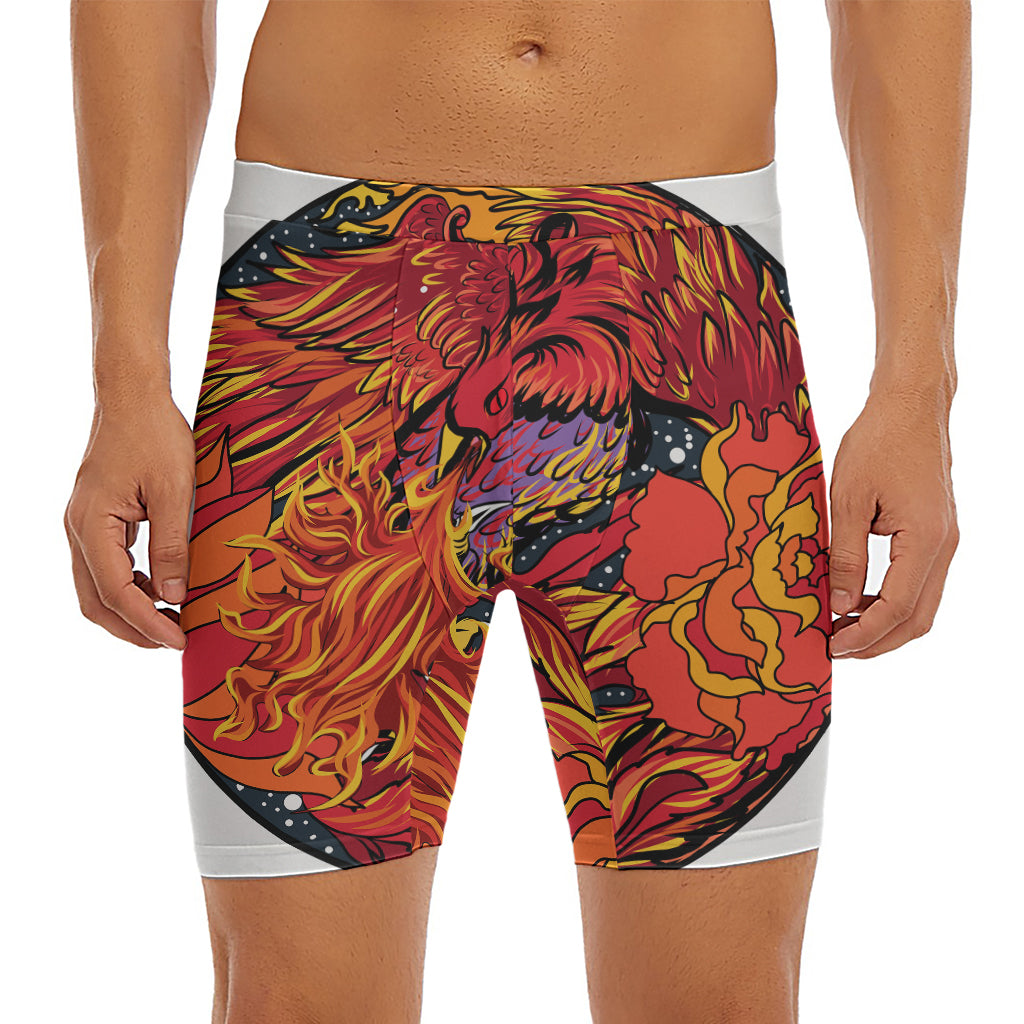 Japanese Phoenix Print Men's Long Boxer Briefs