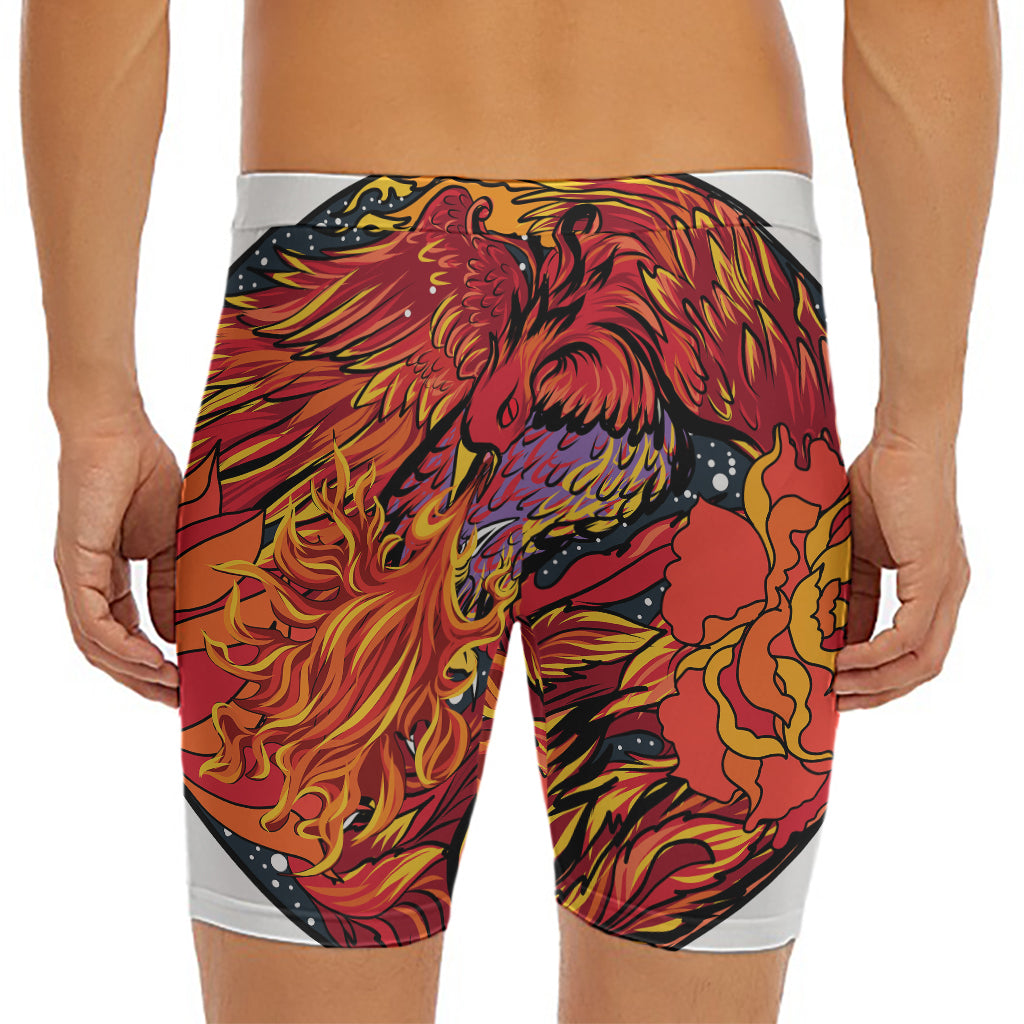 Japanese Phoenix Print Men's Long Boxer Briefs