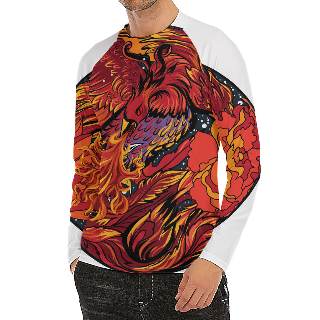 Japanese Phoenix Print Men's Long Sleeve Rash Guard