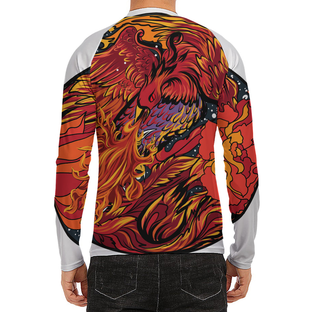 Japanese Phoenix Print Men's Long Sleeve Rash Guard