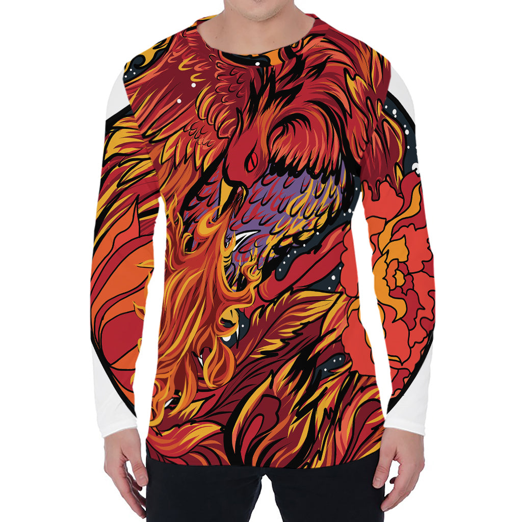 Japanese Phoenix Print Men's Long Sleeve T-Shirt