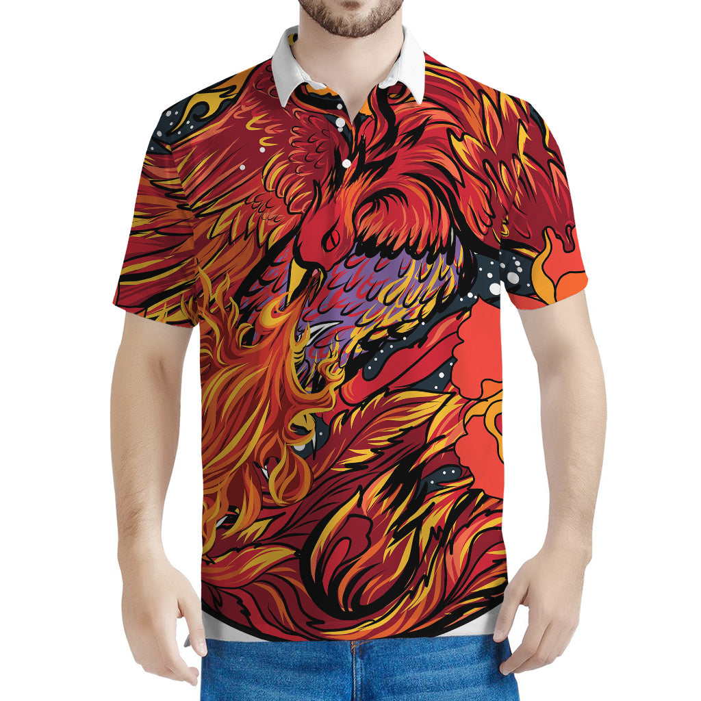 Japanese Phoenix Print Men's Polo Shirt