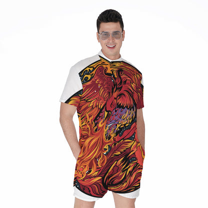 Japanese Phoenix Print Men's Rompers