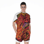 Japanese Phoenix Print Men's Rompers