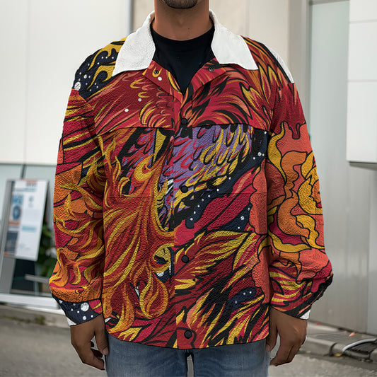 Japanese Phoenix Print Men's Shirt Jacket
