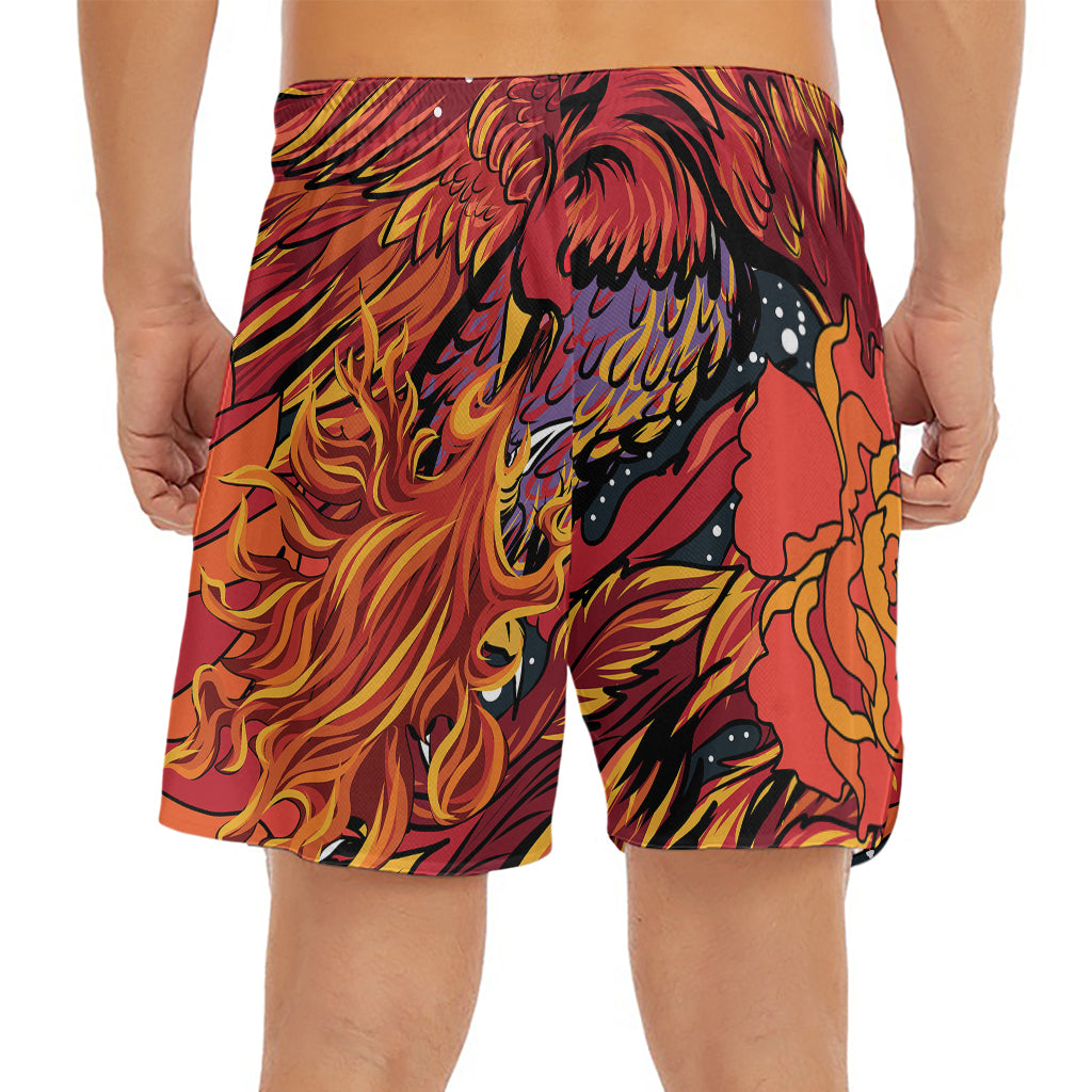 Japanese Phoenix Print Men's Split Running Shorts