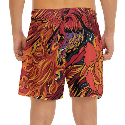 Japanese Phoenix Print Men's Split Running Shorts