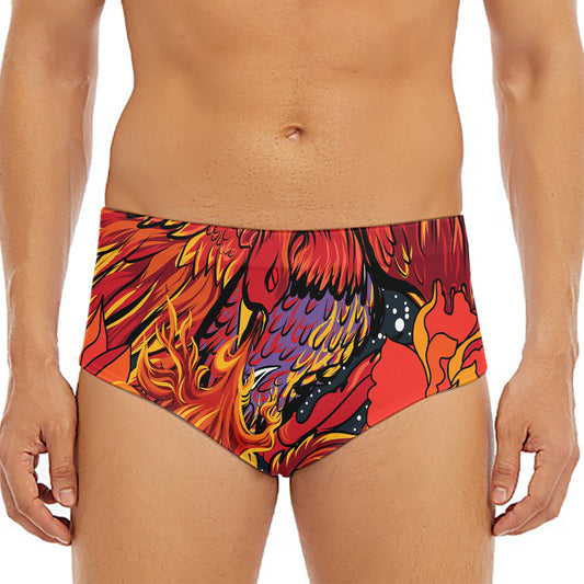 Japanese Phoenix Print Men's Triangle Swim Briefs