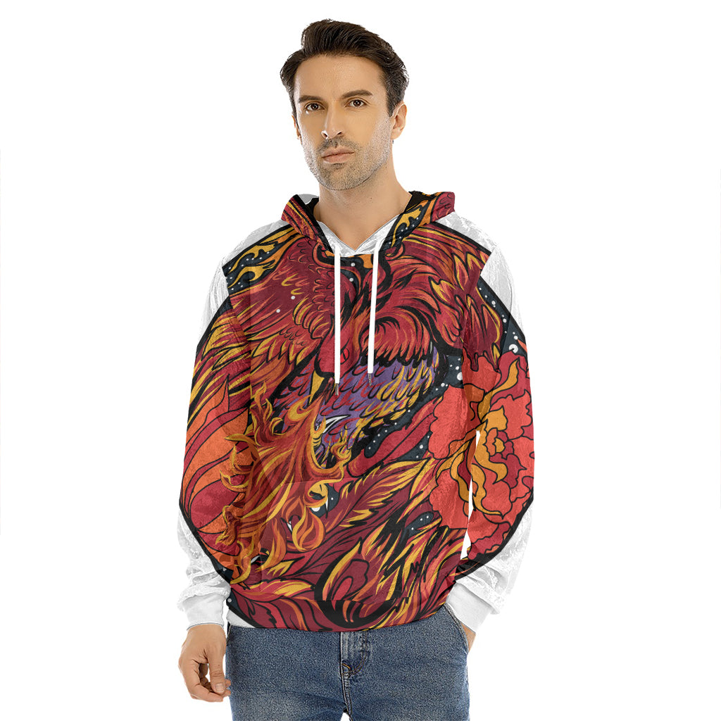 Japanese Phoenix Print Men's Velvet Pullover Hoodie