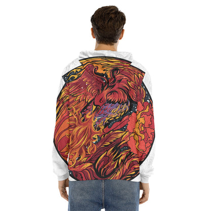 Japanese Phoenix Print Men's Velvet Pullover Hoodie