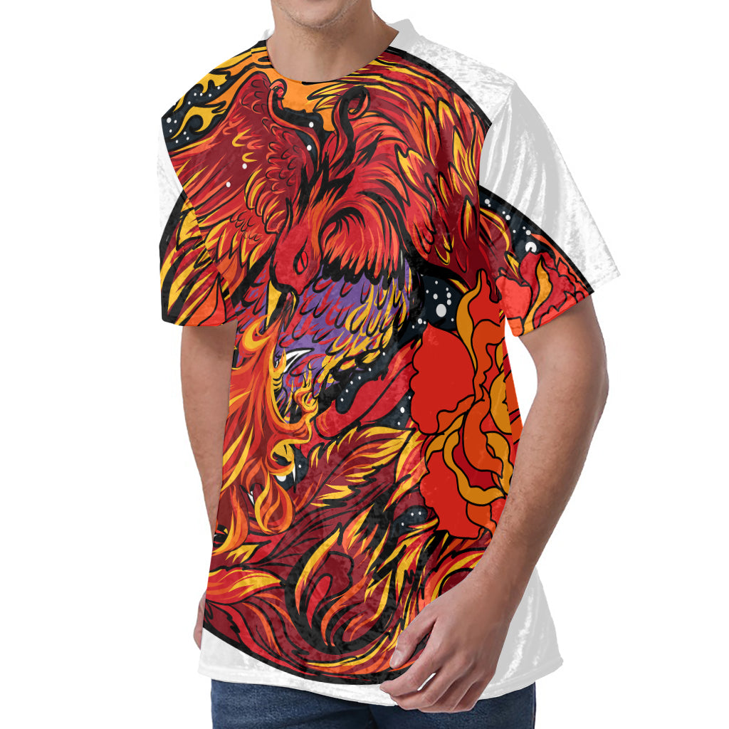 Japanese Phoenix Print Men's Velvet T-Shirt
