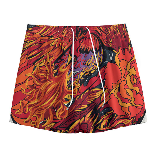 Japanese Phoenix Print Mesh Shorts