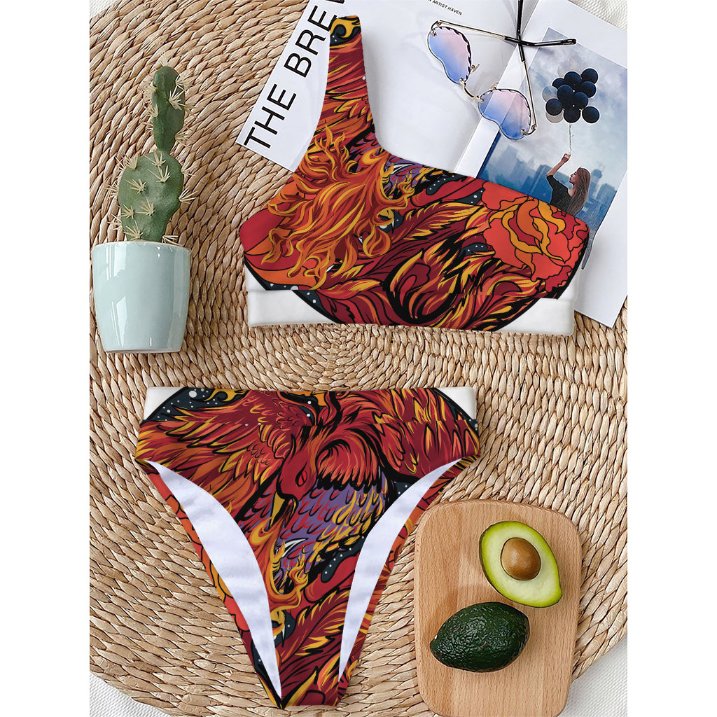 Japanese Phoenix Print One Shoulder Bikini Top