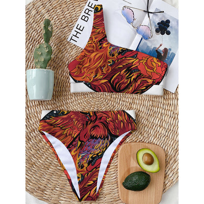 Japanese Phoenix Print One Shoulder Bikini Top