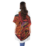 Japanese Phoenix Print Open Front Beach Cover Up