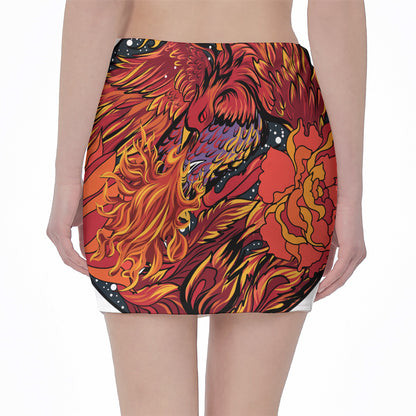 Japanese Phoenix Print Pencil Mini Skirt