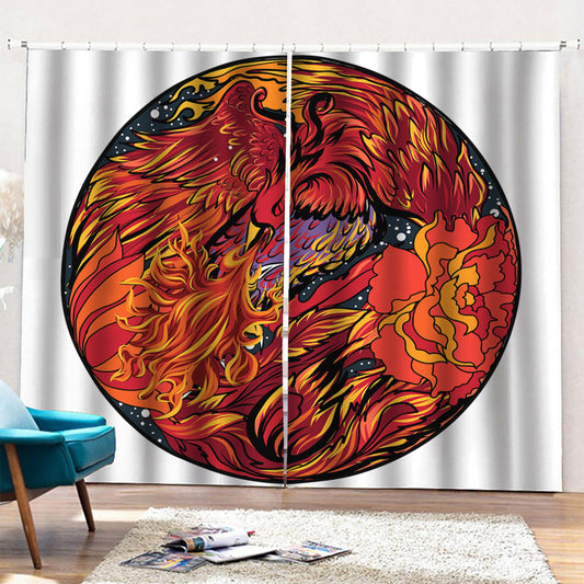 Japanese Phoenix Print Pencil Pleat Curtains