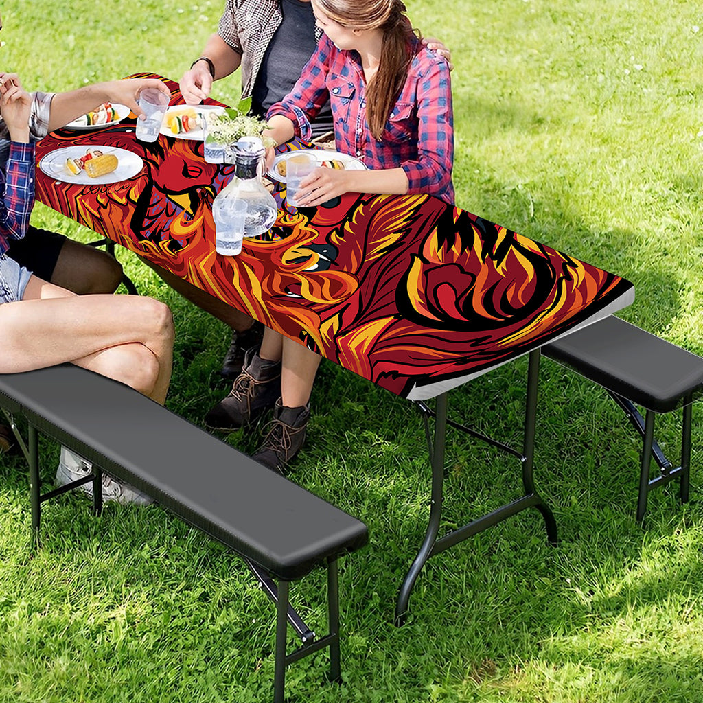 Japanese Phoenix Print Picnic Table Cover