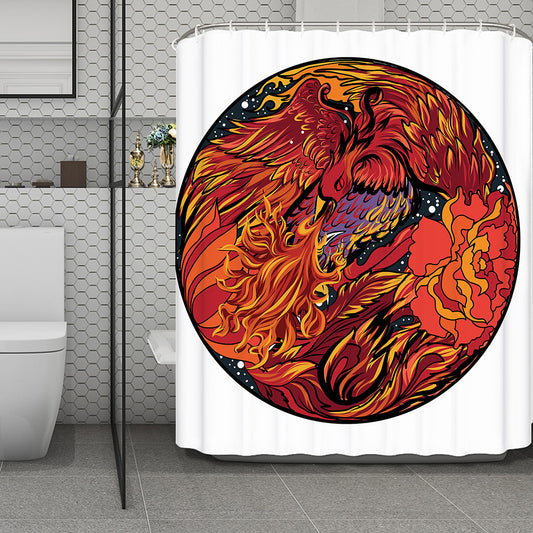 Japanese Phoenix Print Polyester Shower Curtain