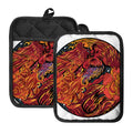 Japanese Phoenix Print Pot Holders With Pocket