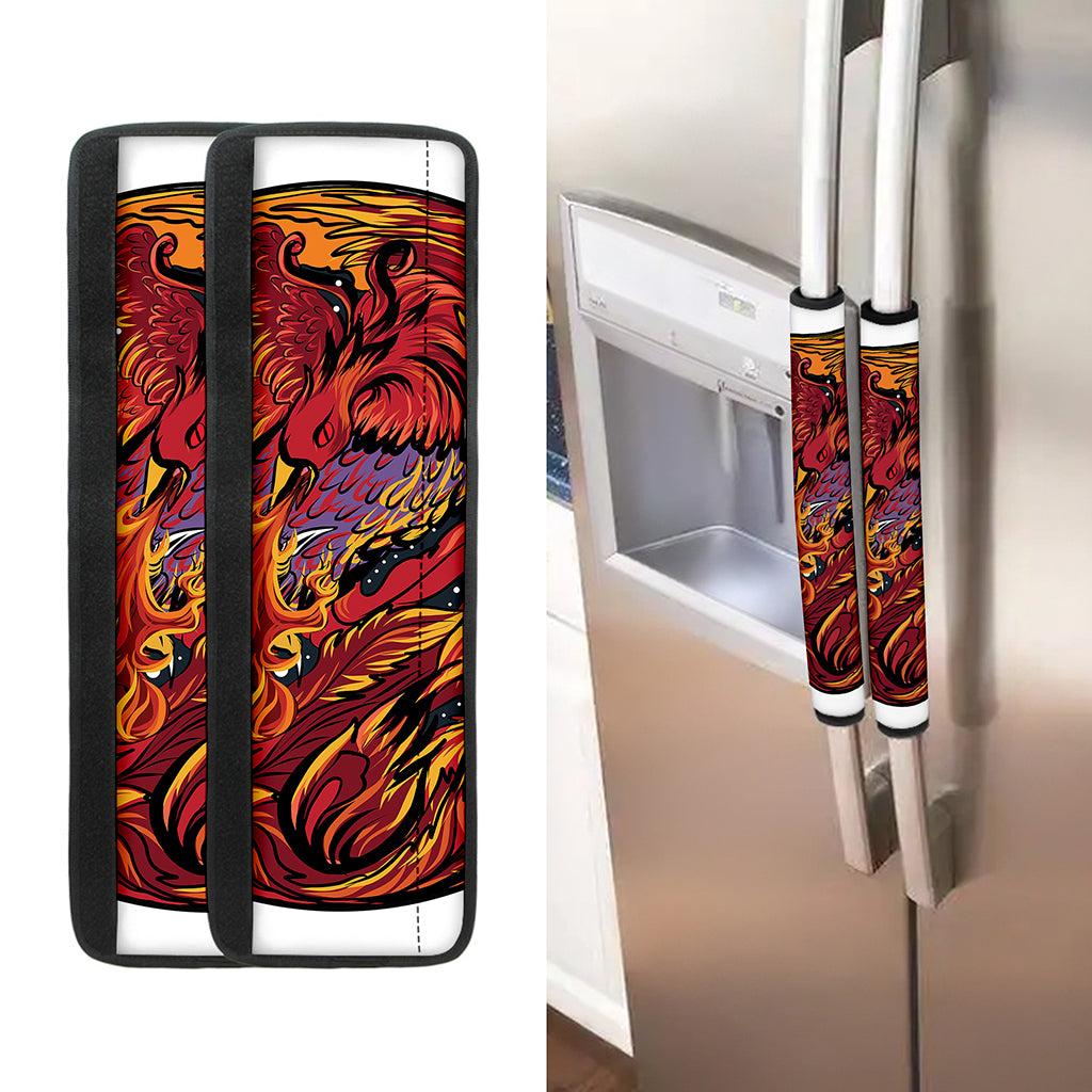 Japanese Phoenix Print Refrigerator Handle Covers